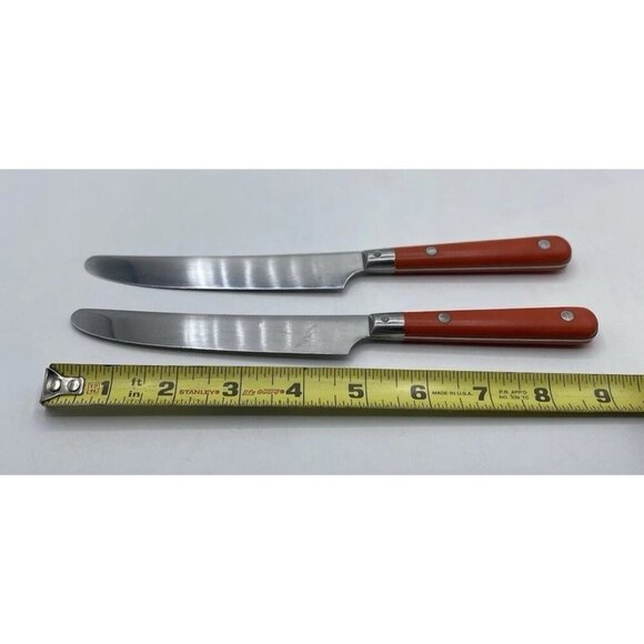 Bistro III Made France Flatware Silverware Orange Handle Stainless Set 2 Knives - Picture 8 of 11